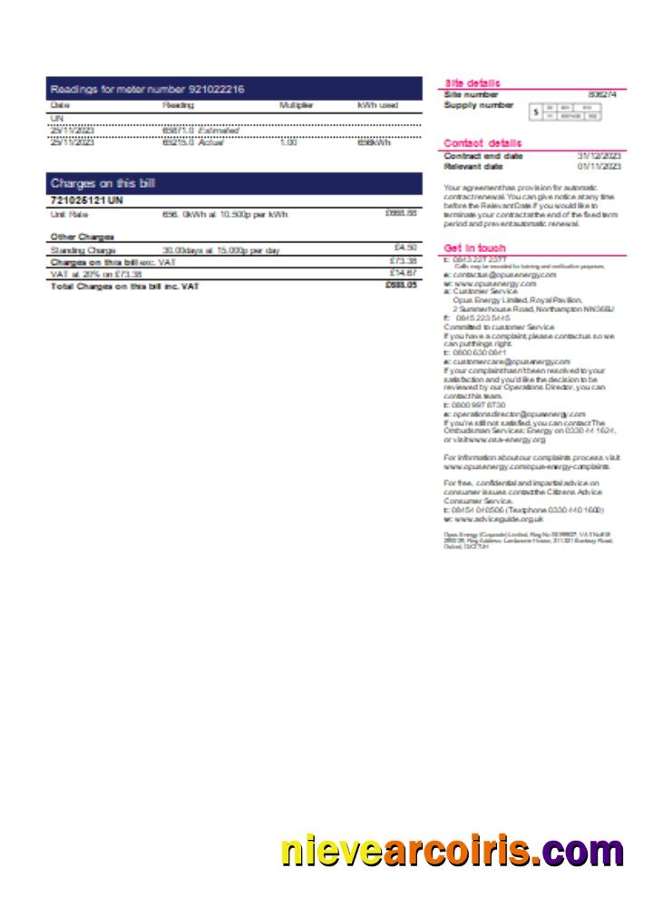 Opus Energy electricity utility business bill, page 2